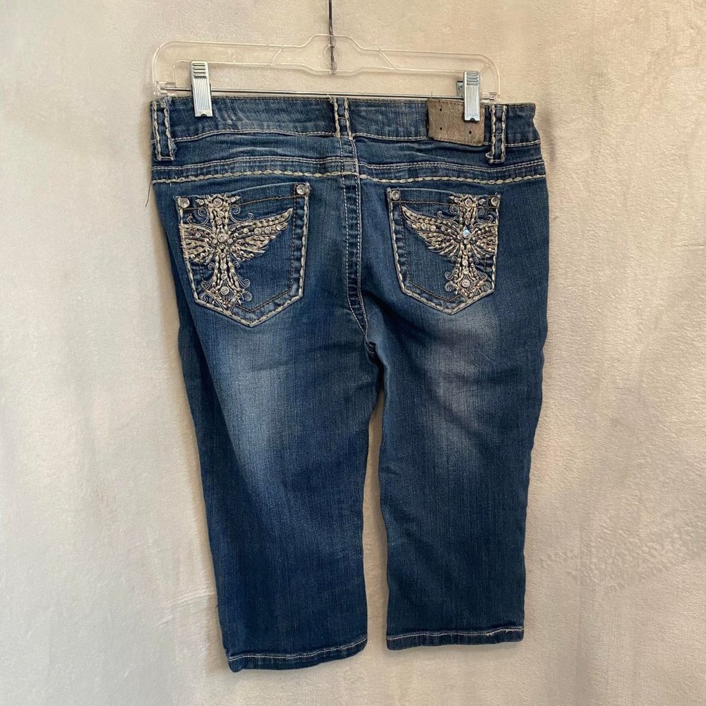 EUC Miss Chic Blue Denim Blingy Bermuda Shorts Size 9